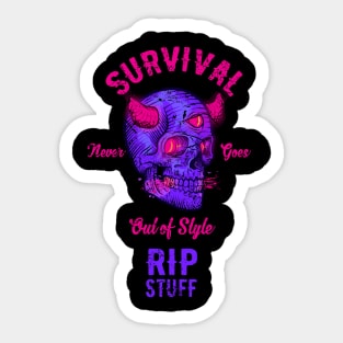 Survival Horned Neon Skull Sticker